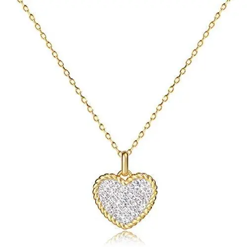 KissYan Micro-Pave Cubic Zirconia Heart Pendant Necklace, 14K Gold Plated Dainty Simulated Diamond Pendant Necklace Fashion Jewelry Gift for Women Girls KissYan Micro-Pave Cubic Zirconia Heart Pendant Necklace, 14K Gold Plated Dainty Simulated Diamond Pendant Necklace Fashion Jewelry Gift for Women Girls