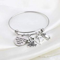 AKTAP Navy Mom Bracelet Military Wife Jewelry The Navy Has My Sailor But I Have His Heart Military Mom/Wife Charm Bracelets