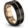 Midnight Rose Collection Tungsten Wedding Band Ring 9mm for Men Women 18k Rose Gold Plated Flat Cut Center Line Black Brushed Polished Midnight Rose Collection Tungsten Wedding Band Ring 9mm for Men Women 18k Rose Gold Plated Flat Cut Center Line Black Brushed Polished