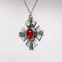 Medallion with Red Stone Medieval Renaissance Silver Finish Pendant Necklace