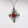 Medallion with Red Stone Medieval Renaissance Silver Finish Pendant Necklace Medallion with Red Stone Medieval Renaissance Silver Finish Pendant Necklace