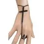 TFJ Women Wrist Bracelet Black Metal Hand Chain Fashion Jewelry Big Cross Charm Slave Ring