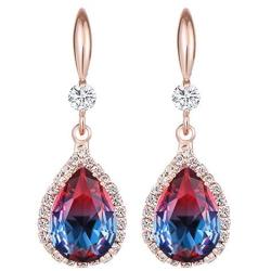 Jertom 14k Gold Plated Copper Teardrop Ab Stone Cubic Zirconia Rhinestone Crystal Hook Dangling Earrings for Women Girls