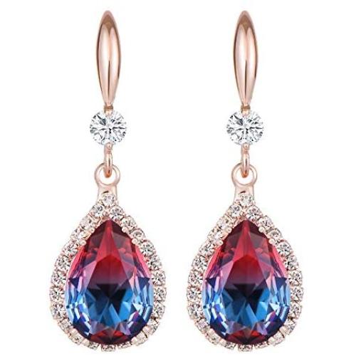 Jertom 14k Gold Plated Copper Teardrop Ab Stone Cubic Zirconia Rhinestone Crystal Hook Dangling Earrings for Women Girls