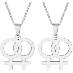 Ropman 2 Pcs Gay & Lesbian Rainbow LGBT Pride Women Gold & Silver, Rose Gold Stainless Steel Pendant Necklace for Couples,