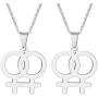 Ropman 2 Pcs Gay & Lesbian Rainbow LGBT Pride Women Gold & Silver, Rose Gold Stainless Steel Pendant Necklace for Couples,