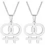 Ropman 2 Pcs Gay & Lesbian Rainbow LGBT Pride Women Gold & Silver, Rose Gold Stainless Steel Pendant Necklace for Couples,