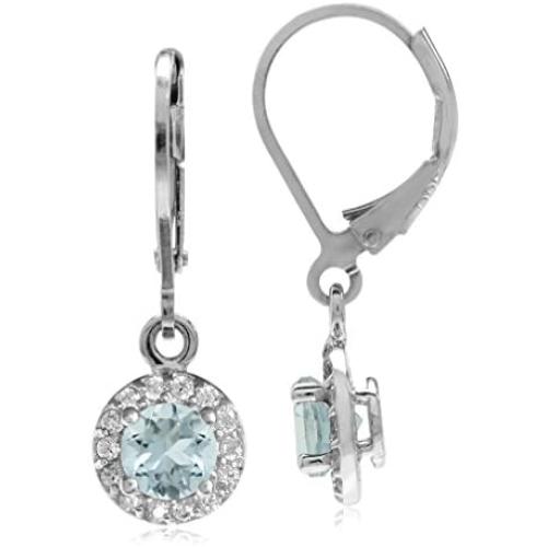 Silvershake 5mm Round Shape 925 Sterling Silver Halo Leverback Dangle Earrings