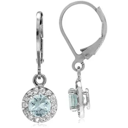 Silvershake 5mm Round Shape 925 Sterling Silver Halo Leverback Dangle Earrings