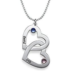 MyNameNecklace Personalized Engraved 2 Hearts Necklace-Couple Pendant Made with Swarovski Crystals- Valentines Jewelry Gift