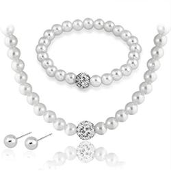 Brishow Wedding Pearl Necklace Earrings Bracelet Jewelry Set Silver Bride Crystal Pearl Chain Bridal Fit for Women and Girls