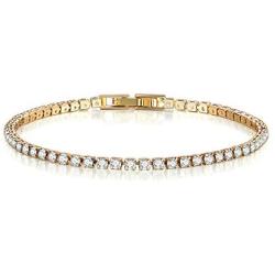 AOOVOO 14k White Plated Tennis Bracelet with Sparkling 5A Cubic Zirconia Bracelet for Women, Classic Tennis Bracelet 7.5 Inch | Bracelets for Girls, 3mm CZ