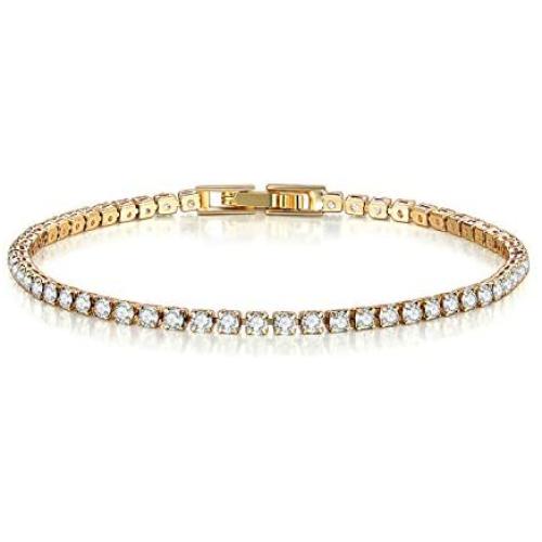 AOOVOO 14k White Plated Tennis Bracelet with Sparkling 5A Cubic Zirconia Bracelet for Women, Classic Tennis Bracelet 7.5 Inch | Bracelets for Girls, 3mm CZ