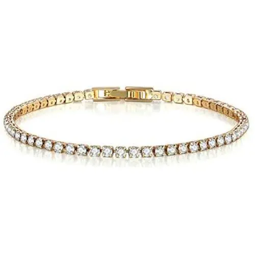 AOOVOO 14k White Plated Tennis Bracelet with Sparkling 5A Cubic Zirconia Bracelet for Women, Classic Tennis Bracelet 7.5 Inch | Bracelets for Girls, 3mm CZ
