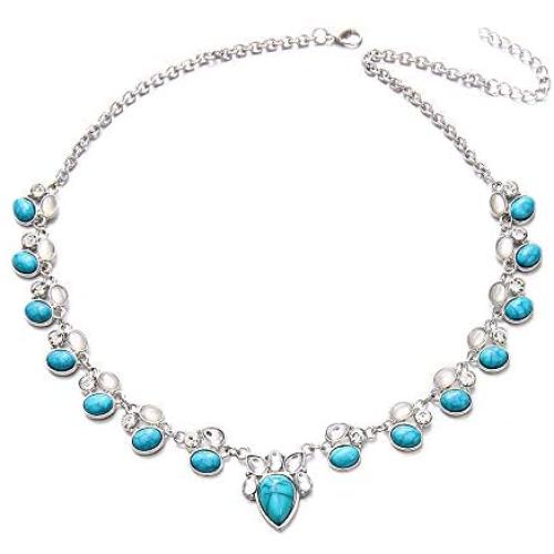 Boho Turquoise Long Beaded Necklaces Summer Beach Necklace Chain Fashion Jewelry Vintage Ethnic Alloy Pendant Jewelry for Women and Girls
