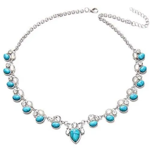 Boho Turquoise Long Beaded Necklaces Summer Beach Necklace Chain Fashion Jewelry Vintage Ethnic Alloy Pendant Jewelry for Women and Girls Boho Turquoise Long Beaded Necklaces Summer Beach Necklace Chain Fashion Jewelry Vintage Ethnic Alloy Pendant Jewelry for Women and Girls