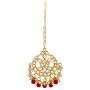 Aheli Indian Traditional Wedding Faux Kundan Beads and Pearls Chandbali Earrings Maang Tikka Earrings Set Ethnic Bollywood Jewelry Set for Women