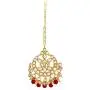 Aheli Indian Traditional Wedding Faux Kundan Beads and Pearls Chandbali Earrings Maang Tikka Earrings Set Ethnic Bollywood Jewelry Set for Women