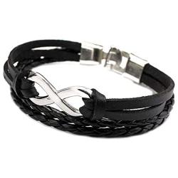 Double-Layered Handmade Braided Leather Wrap Bracelet Alloy Infinity Shaped Bracelets, 8.3''