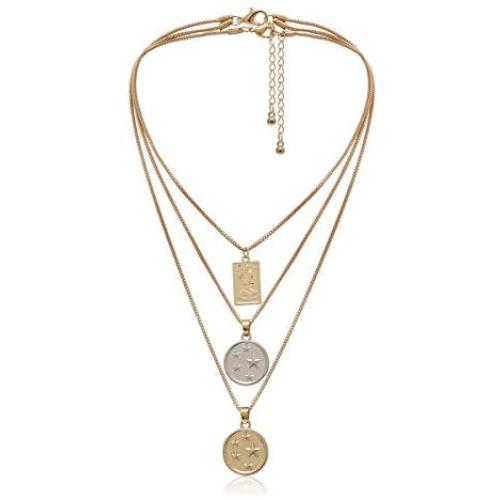 Dainty Multilayer Chain Necklace Gold Plated Lucky Evil Eye Pearl Cross Moon Star Lightning Link Necklace Jewelry for Women