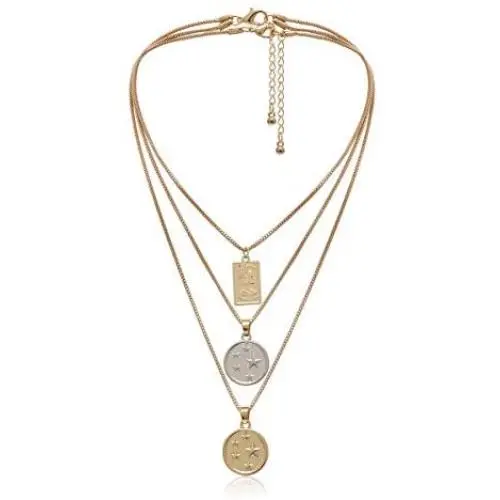 Dainty Multilayer Chain Necklace Gold Plated Lucky Evil Eye Pearl Cross Moon Star Lightning Link Necklace Jewelry for Women Dainty Multilayer Chain Necklace Gold Plated Lucky Evil Eye Pearl Cross Moon Star Lightning Link Necklace Jewelry for Women