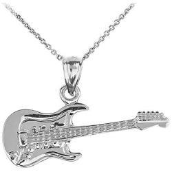 925 Sterling Silver Music Charm Electric Guitar Pendant Necklace