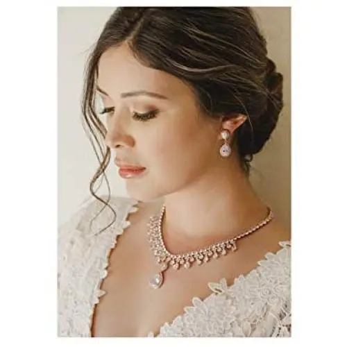 SWEETV Teardrop Wedding Bridal Jewelry Sets for Brides, Crystal Rhinestone Necklace and Earring Sets for Women Prom Costume SWEETV Teardrop Wedding Bridal Jewelry Sets for Brides, Crystal Rhinestone Necklace and Earring Sets for Women Prom Costume