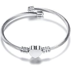 Stainless Steel Cable Wire Heart Charm Bangle Bracelet Anniversary Statement Promise Occasions