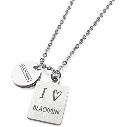 Fanstown Kpop Blackpink Necklace Dual Pendants Necklace Team Logo and Love Symbol to Member Name Necklace