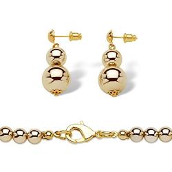 Palm Beach Jewelry Goldtone Graduated Bead Strand Necklace and Earring Set (15.5mm), Lobster Claw Clasp, 18 inches