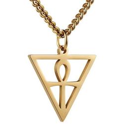 HZMAN Men Women Coptic Ankh Cross Necklace Polished Pyramid Stainless Steel Egyptian Jewelry Length 22+2 Inch