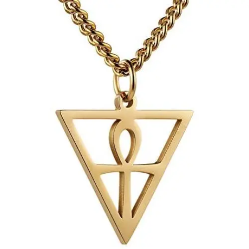 HZMAN Men Women Coptic Ankh Cross Necklace Polished Pyramid Stainless Steel Egyptian Jewelry Length 22+2 Inch