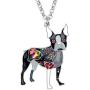 WEVENI Alloy Enamel Rhinestone Boston Terrier Dog Necklace for Women Girls Crystal Pendant Pet Jewelry Gifts