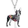 WEVENI Alloy Enamel Rhinestone Boston Terrier Dog Necklace for Women Girls Crystal Pendant Pet Jewelry Gifts