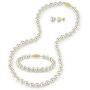 THE PEARL SOURCE 14K Gold 7-7.5mm Round White Akoya Cultured Pearl Necklace, Bracelet & Earrings Set in 17'' Princess Length for Women