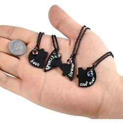 Top Plaza Silver Tone Alloy Rhinestone Best Friends Forever and Ever BFF Necklace Engraved Puzzle Friendship Pendant Necklaces Set(Set of 3)