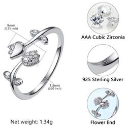 U7 Cute Ring for Women Teen Girls|3D Vivid Rose Flower End Wrap Ring Platinum Plated Adjustable Stacking Ring, Platinum Gold Rose Gold Color