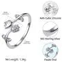 U7 Cute Ring for Women Teen Girls|3D Vivid Rose Flower End Wrap Ring Platinum Plated Adjustable Stacking Ring, Platinum Gold Rose Gold Color