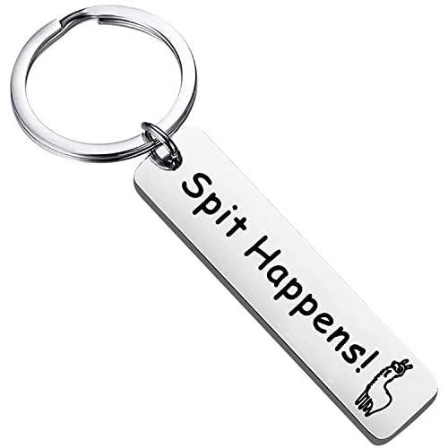 BEKECH Spit Happens Alpaca Keychain Funny Llama Jewelry Alpaca Themed Stainless Steel Keychain Cute Llama Gifts Mama Llama Gift for Alpaca Lovers Animal Jewelry Gift for Friends