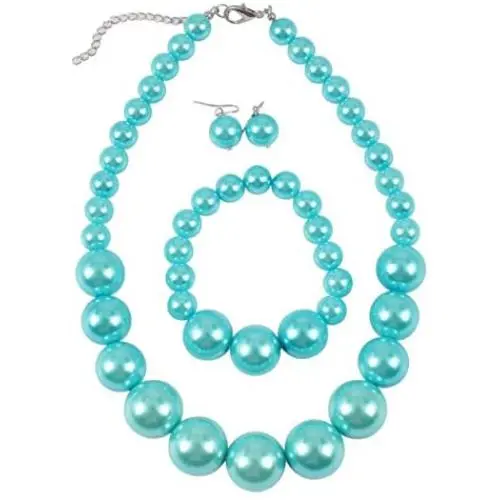 Shineland Simple Large Big Simulated Pearl Statement Necklace Bracelet and Earrings Jewelry Set (Teal) Shineland Simple Large Big Simulated Pearl Statement Necklace Bracelet and Earrings Jewelry Set (Teal)