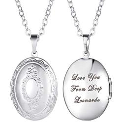 U7 Round Locket Necklace That Hold Picture Stainless Steel 18K Gold Plated Necklace with Photo Custom or Text Engrave Service, Gift for Women Girls