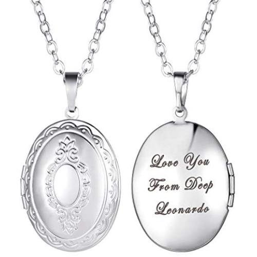 U7 Round Locket Necklace That Hold Picture Stainless Steel 18K Gold Plated Necklace with Photo Custom or Text Engrave Service, Gift for Women Girls