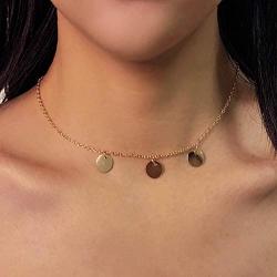 Avanlin Vintage Dainty Sequin Pendant Necklace Gold Plated Triple Disc Coin Necklaces Chain Jewelry for Women and Girls