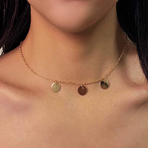 Avanlin Vintage Dainty Sequin Pendant Necklace Gold Plated Triple Disc Coin Necklaces Chain Jewelry for Women and Girls