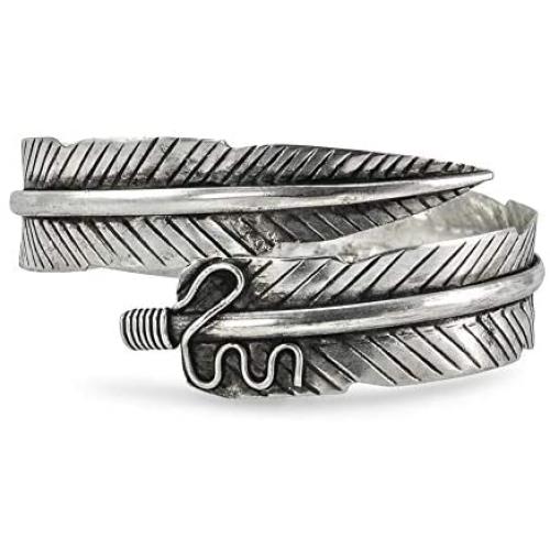 Handmade Adjustable Silver Feather Arm Cuff Bracelet | Silver Rustic Bohemian Vintage Ethnic Tribal Jewelry for Women or Men by Culture Cross