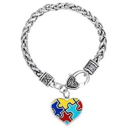 SBI Jewelry Autism Awareness Bracelets for Women Girls Cross Heart Puzzle Piece Charm Bracelet Gift for Birthday Christmas