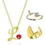 Harlermoon Initial Necklace Finger Rings Set A-Z 26 Letter Alphabet Necklace with Flower Crystal Initial Open Statement Rings Jewelry