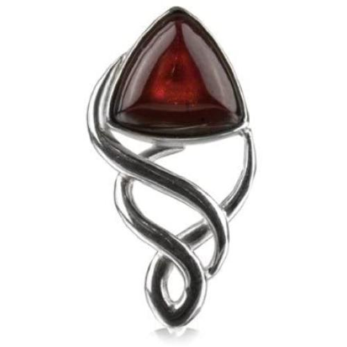 Sterling Silver Red Dark Amber Celtic Design Triangular Stone Pendant