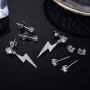 3 Pairs Small Lightning Bolt Dangle Earring Sets-White Gold Plated Round Cubic Zirconia Stud Earrings Hypoallergenic Jewelry for Women