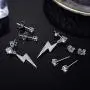 3 Pairs Small Lightning Bolt Dangle Earring Sets-White Gold Plated Round Cubic Zirconia Stud Earrings Hypoallergenic Jewelry for Women 3 Pairs Small Lightning Bolt Dangle Earring Sets-White Gold Plated Round Cubic Zirconia Stud Earrings Hypoallergenic Jewelry for Women